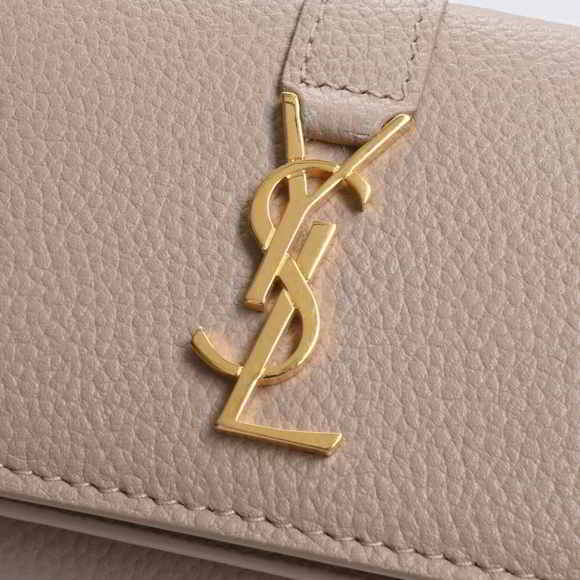 Saint Laurent Leather Tiny Wallet Tri-fold Compact Wallet Beige - Picture 7 of 8